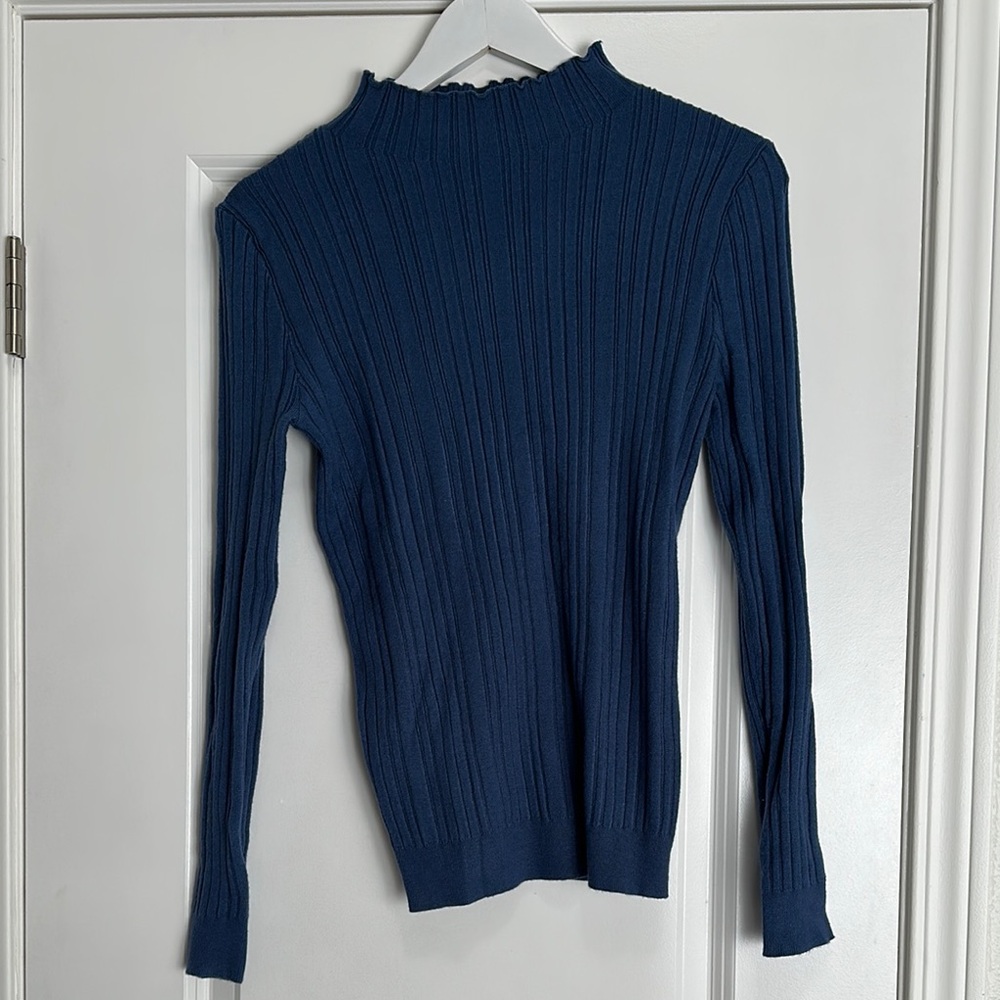 Navy Blue Ribbed Women's Top